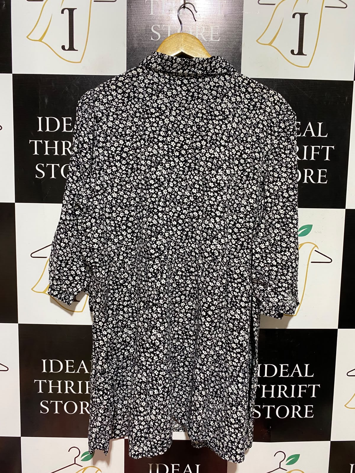 DOROTHY PERKINS |XL| BUST 22| A7| BLACK FLORAL PRINT COLLARED MINI SMOCK DRESS