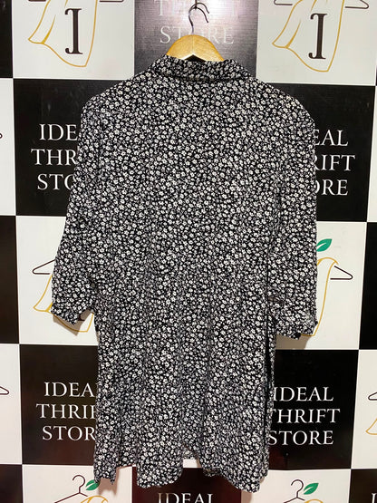 DOROTHY PERKINS |XL| BUST 22| A7| BLACK FLORAL PRINT COLLARED MINI SMOCK DRESS
