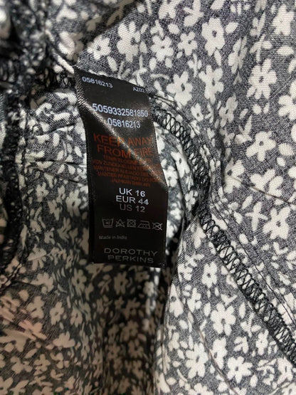 DOROTHY PERKINS |XL| BUST 22| A7| BLACK FLORAL PRINT COLLARED MINI SMOCK DRESS