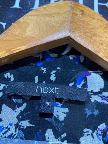 NEXT |XL| BUST 22| A7| BLACK FLORAL PRINT CHIFFON BUTTON-FRONT MAXI SHIRT DRESS