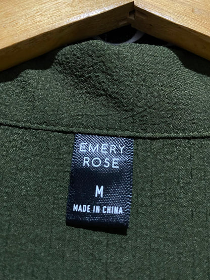 EMERY ROSE |M| BUST 21| A7| OLIVE GREEN COLLARED BUTTON-FRONT LONG-SLEEVE EMPIRE WAIST MIDI DRESS