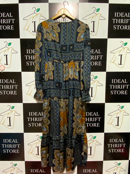EMERY ROSE |L| BUST 18| A7| BOHEMIAN PAISLEY PRINT TIE-NECK TIERED MAXI DRESS