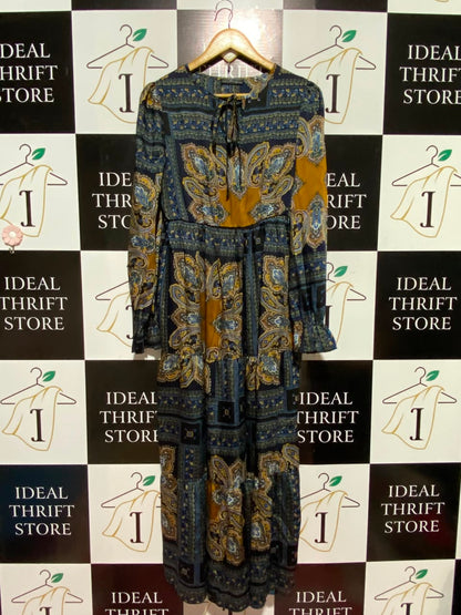 EMERY ROSE |L| BUST 18| A7| BOHEMIAN PAISLEY PRINT TIE-NECK TIERED MAXI DRESS