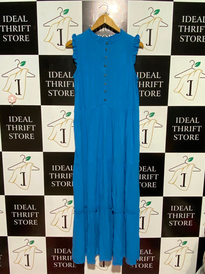 BRAKEBURN |M| BUST 21| A7| VIBRANT AZURE BLUE SLEEVELESS RUFFLE-TRIMMED TIERED MAXI DRESS