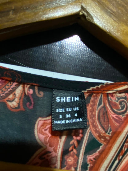 SHEIN |S| BUST 18| A7| RUST AND BLACK VINTAGE PAISLEY PRINT CHIFFON BLOUSE