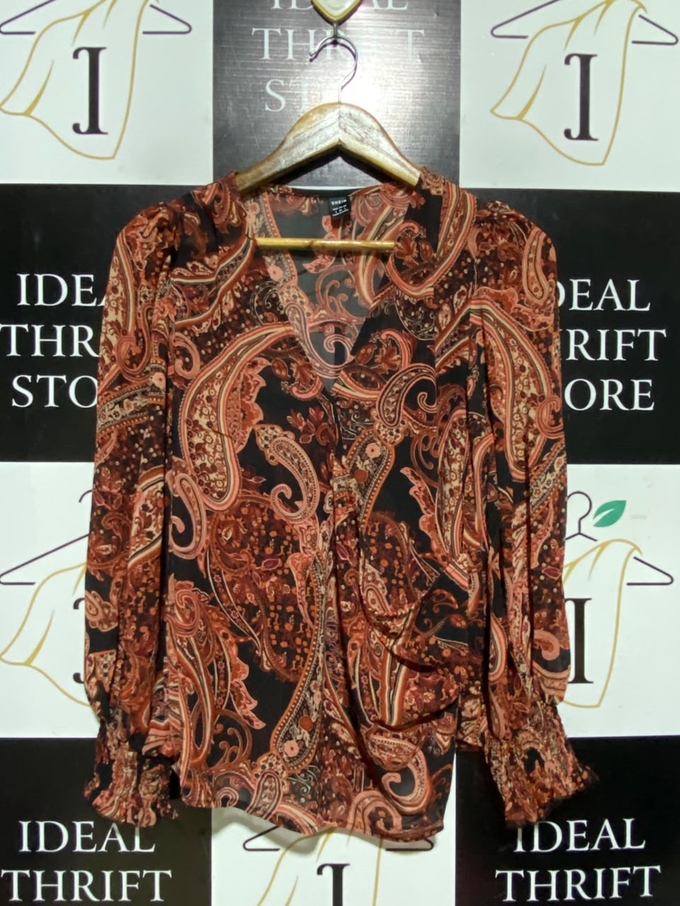 SHEIN |S| BUST 18| A7| RUST AND BLACK VINTAGE PAISLEY PRINT CHIFFON BLOUSE
