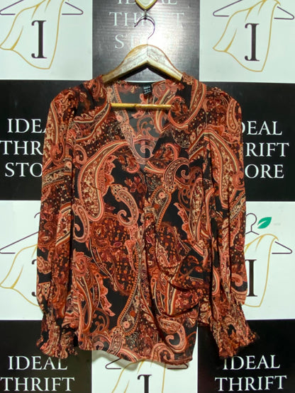 SHEIN |S| BUST 18| A7| RUST AND BLACK VINTAGE PAISLEY PRINT CHIFFON BLOUSE