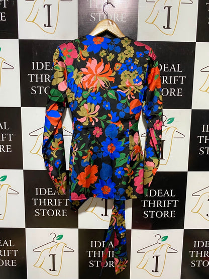 BOOHOO |S| BUST 17| A7| MULTICOLOR VIBRANT FLORAL PRINT WRAP TIE TOP