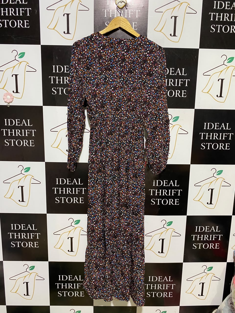 MISS LADY |M/L| BUST 17| A7| FINERY MULTICOLOR CONFETTI SPECKLE PRINT CINCHED WAIST MAXI DRESS
