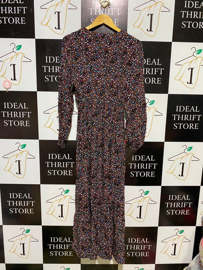 MISS LADY |M/L| BUST 17| A7| FINERY MULTICOLOR CONFETTI SPECKLE PRINT CINCHED WAIST MAXI DRESS