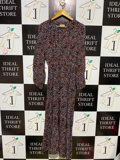 MISS LADY |M/L| BUST 17| A7| FINERY MULTICOLOR CONFETTI SPECKLE PRINT CINCHED WAIST MAXI DRESS