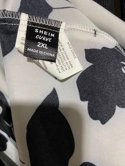 SHEIN CURVE |XL| BUST 19| A7| BLACK SOLID RIB-KNIT AND FLORAL PRINT CONTRAST MAXI DRESS