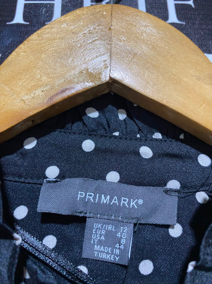 PRIMARK |M| BUST 18| A7| BLACK AND WHITE POLKA DOT HIGH-NECK PUFF-SLEEVE MIDI DRESS