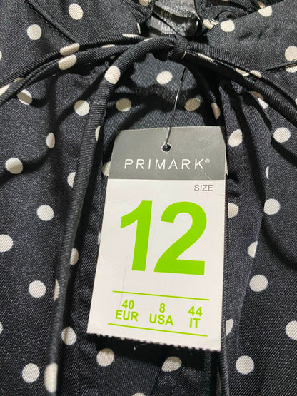 PRIMARK |M| BUST 18| A7| BLACK AND WHITE POLKA DOT HIGH-NECK PUFF-SLEEVE MIDI DRESS