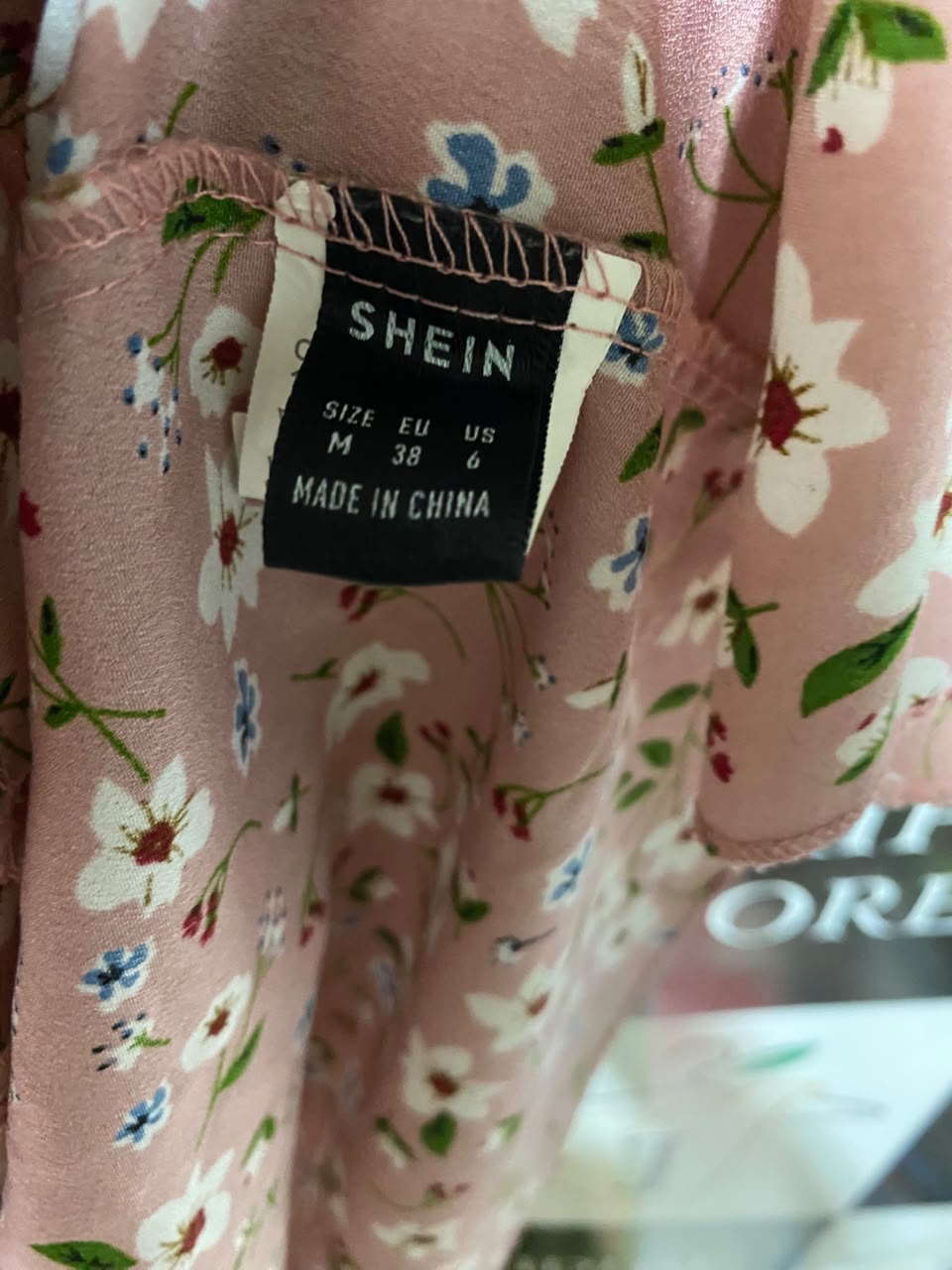 SHEIN |M| BUST 18| A7| DUSTY PINK DITSY FLORAL PRINT SHORT PUFF-SLEEVE TIERED MAXI DRESS