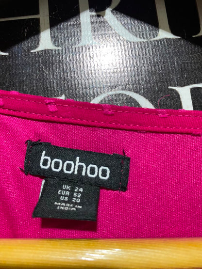 BOOHOO |XL| BUST 23| A7| HOT PINK DOBBY CHIFFON RUFFLE V-NECK MAXI DRESS