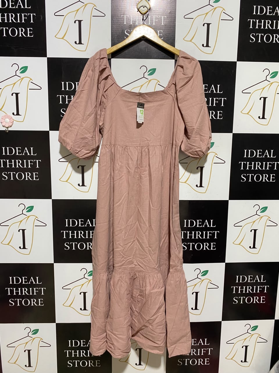 PRIMARK |M| BUST 18| A7| DUSTY PINK SQUARE-NECK PUFF-SLEEVE TIERED MIDI DRESS