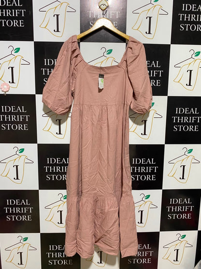 PRIMARK |M| BUST 18| A7| DUSTY PINK SQUARE-NECK PUFF-SLEEVE TIERED MIDI DRESS