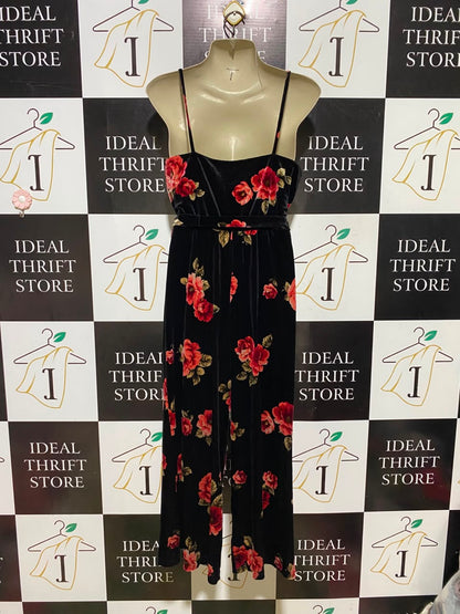 PRIMARK |M| BUST 30| A7| BLACK VELVET RED FLORAL PRINT CAMI BELTED JUMPSUIT