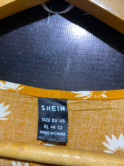 SHEIN |XL| BUST 20| A6| MUSTARD YELLOW BOHO PRINT TASSEL-TIE MAXI DRESS