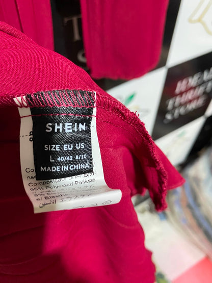 SHEIN |L| BUST 18| A6| MAGENTA PINK PLEATED ACCORDION KEYHOLE BELL-SLEEVE MAXI DRESS