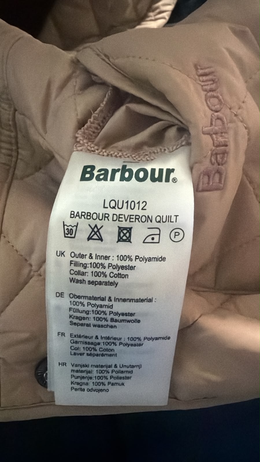 BARBOUR |S| BUST 19| A7| DIAMOND QUILTED JACKET WITH CONTRAST CORDUROY COLLAR