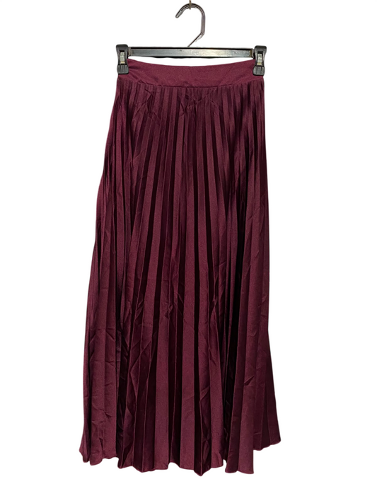 NEW LOOK |S| WAIST 22| A7| WOMEN'S BURGUNDY SATIN PLEATED MIDI SKIRT