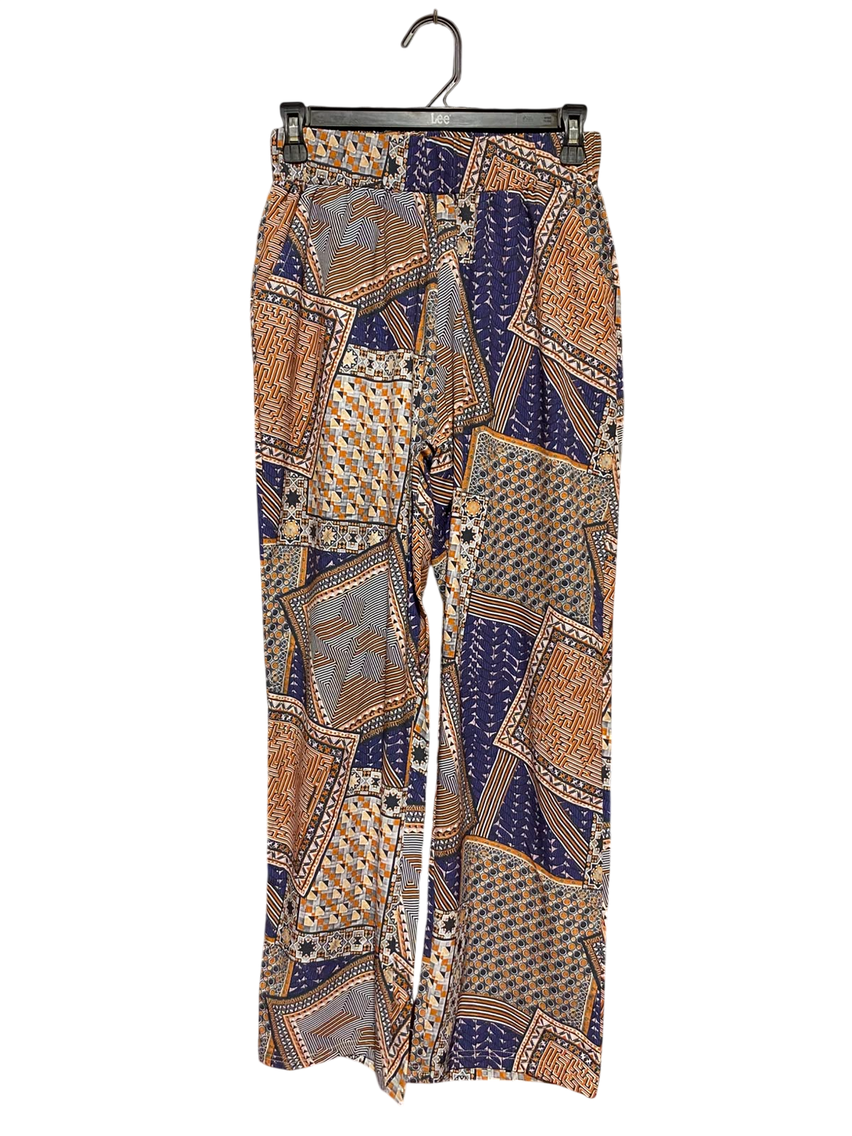 |S| WAIST 26| A7| MULTICOLOR GEOMETRIC PATCHWORK PRINT WIDE-LEG TROUSERS