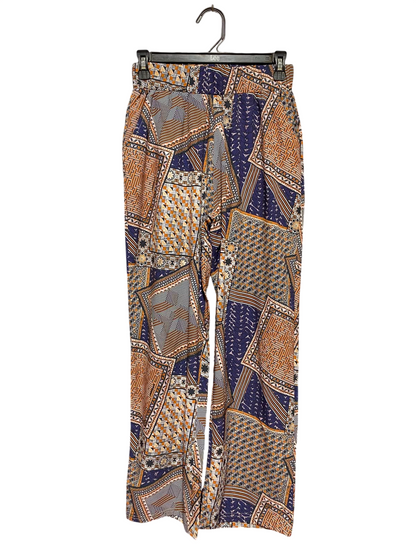 |S| WAIST 26| A7| MULTICOLOR GEOMETRIC PATCHWORK PRINT WIDE-LEG TROUSERS