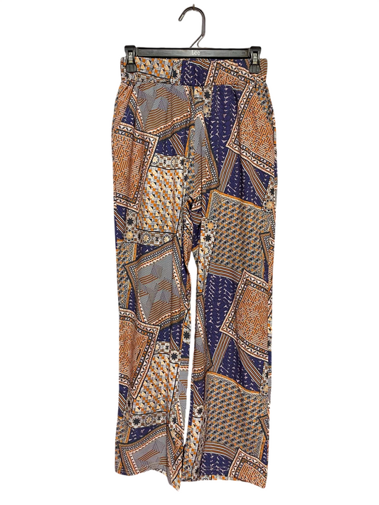 |S| WAIST 26| A7| MULTICOLOR GEOMETRIC PATCHWORK PRINT WIDE-LEG TROUSERS