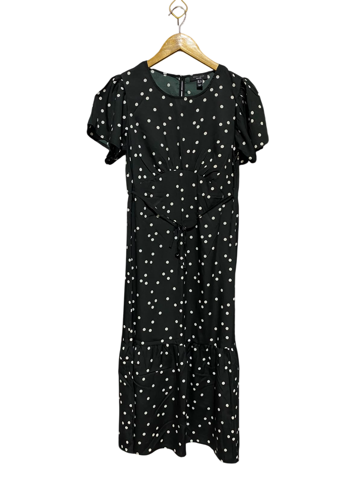 NEW LOOK |S| BUST 17| A8| WOMEN'S BLACK & WHITE POLKA DOT PUFF SLEEVE MIDI DRESS