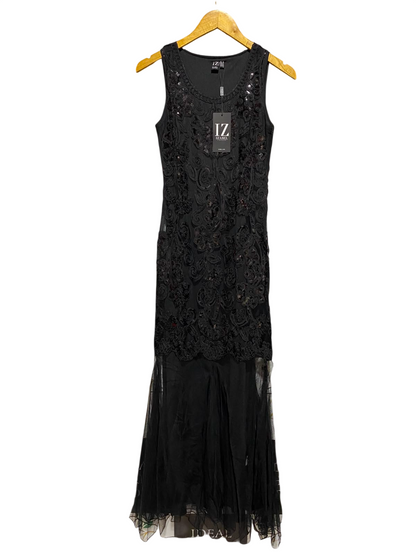 IZABEL |S| BUST 15| A8| WOMEN'S BLACK SEQUINED EMBROIDERED LACE MAXI DRESS