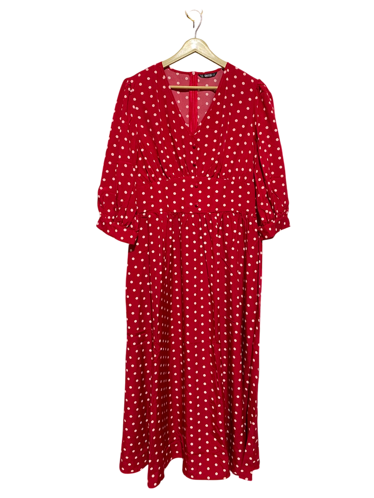 SHEIN |XL| BUST 19| A8| WOMEN'S RED & WHITE POLKA DOT V-NECK MIDI DRESS