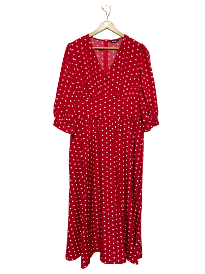 SHEIN |XL| BUST 19| A8| WOMEN'S RED & WHITE POLKA DOT V-NECK MIDI DRESS