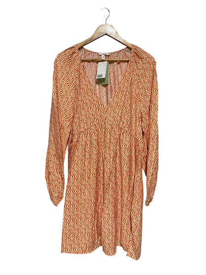 H&M |M| BUST 22| A8| ORANGE & CREAM GEOMETRIC PRINT V-NECK MINI DRESS