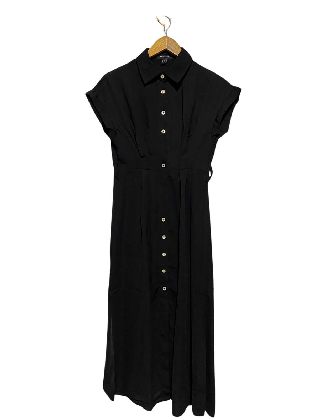 NEW LOOK |S| BUST 17| A8| BLACK SHORT SLEEVE BUTTON-FRONT SHIRT DRESS