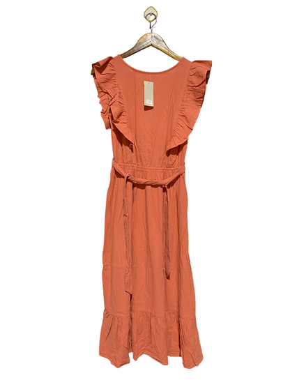 F&F |S| BUST 15| A8| TERRACOTTA CORAL RUFFLE-SLEEVE TIERED MAXI DRESS