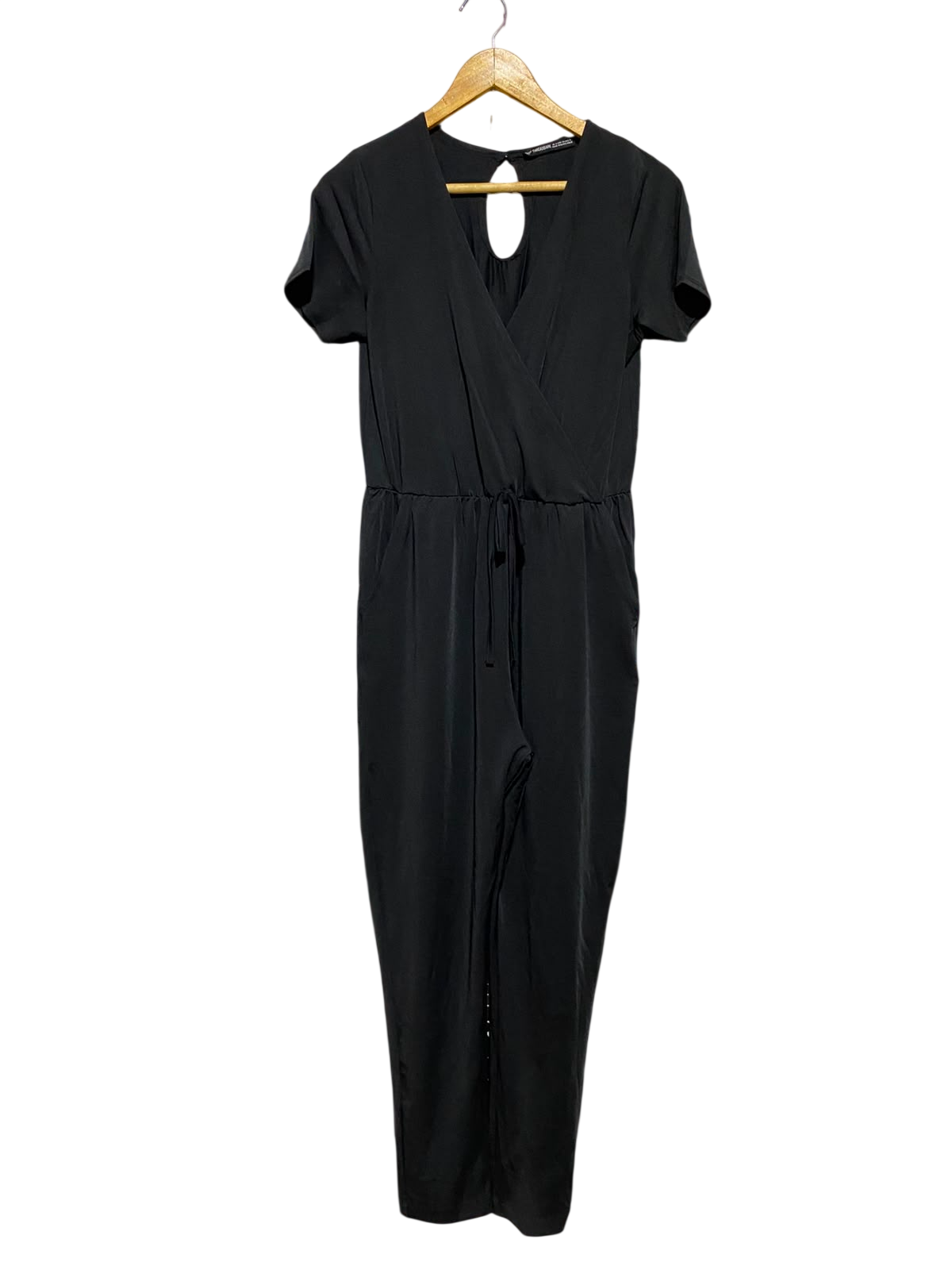 THREADBARE |S| BUST 17| A8| BLACK SHORT SLEEVE SURPLICE JUMPSUIT