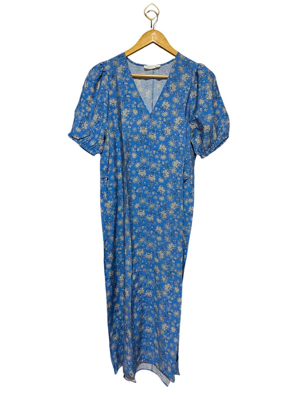 PRIMARK CARES |S| BUST 20| A8| CORNFLOWER BLUE DITSY FLORAL PUFF SLEEVE MAXI DRESS