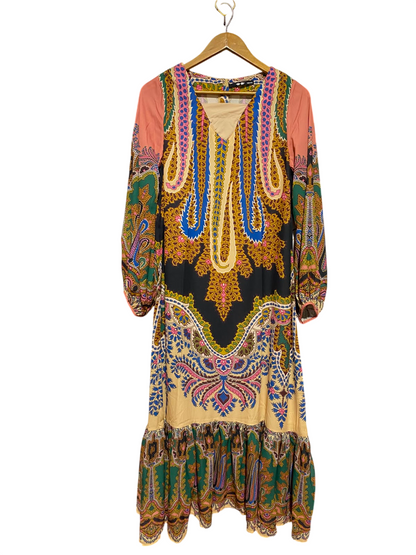 KHAADI |M| BUST 19| A8| MULTICOLOR PAISLEY PRINT TIERED MAXI DRESS