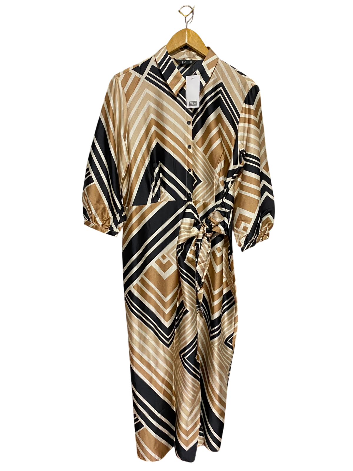 F&F |L| BUST 21| A8| GEOMETRIC PRINT SATIN WAIST-TIE SHIRT DRESS