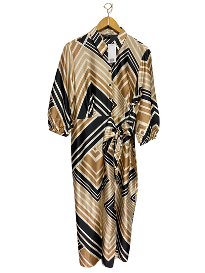 F&F |L| BUST 21| A8| GEOMETRIC PRINT SATIN WAIST-TIE SHIRT DRESS