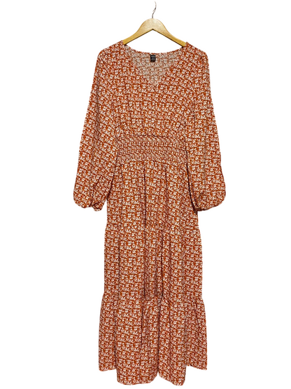 SHEIN |XL| BUST 19| A8| RUST RED DITSY FLORAL SMOCKED MAXI DRESS