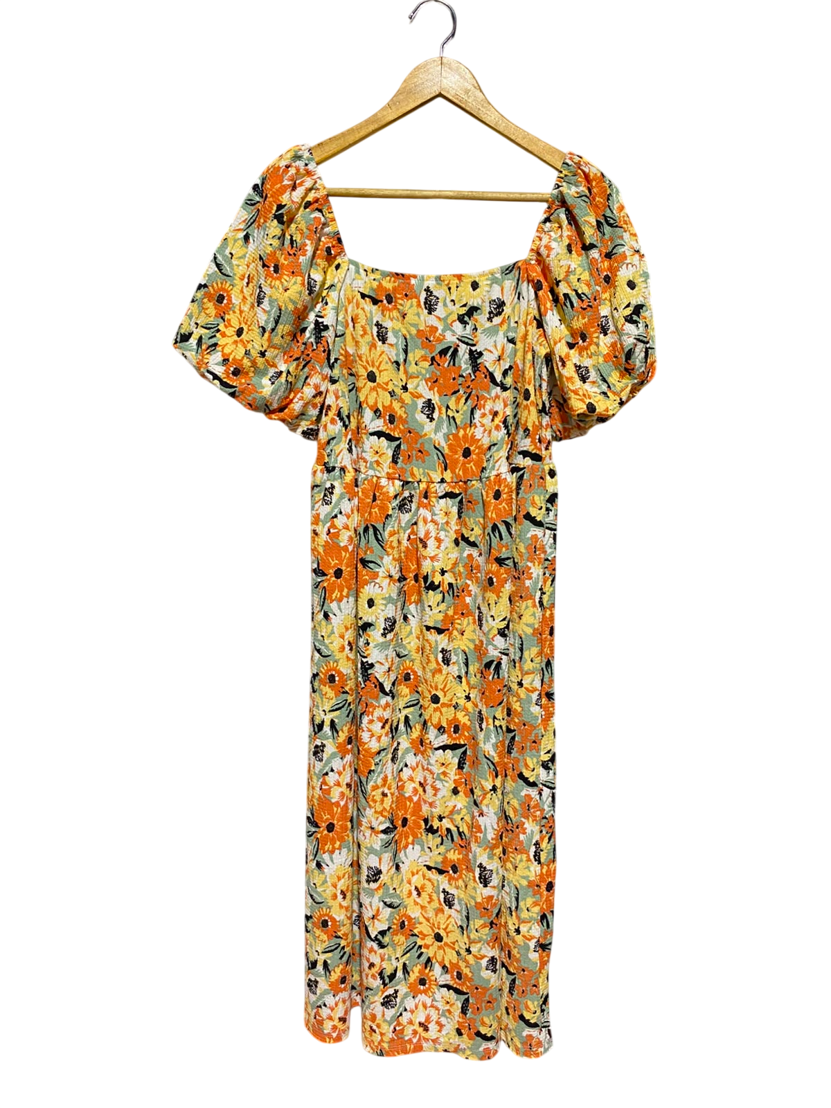 F&F |M| BUST 16| A8| ORANGE AND YELLOW FLORAL PUFF SLEEVE MAXI DRESS