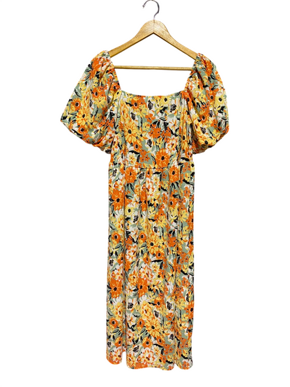 F&F |M| BUST 16| A8| ORANGE AND YELLOW FLORAL PUFF SLEEVE MAXI DRESS