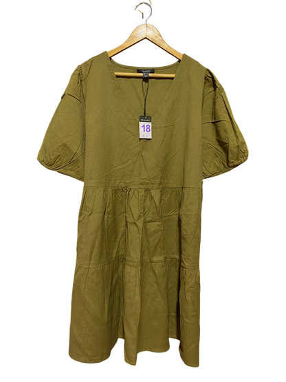 PRIMARK |XL| BUST 22| A8| OLIVE GREEN SHORT PUFF SLEEVE TIERED MIDI DRESS
