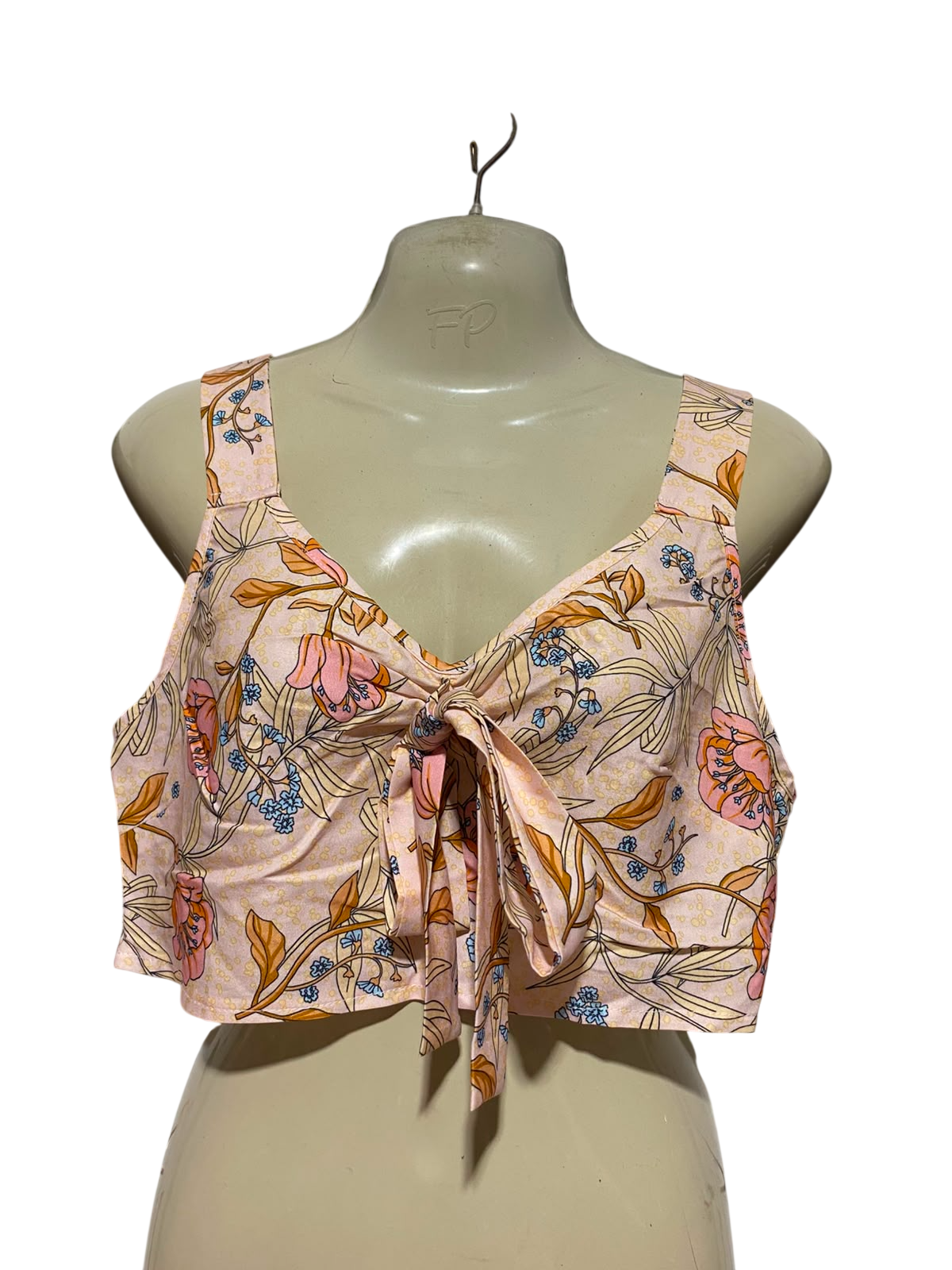 SHEIN VCAY |M| BUST 17| A8| BLUSH PINK FLORAL FRONT-TIE CAMI CROP TOP