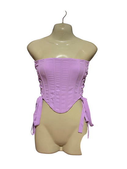 MESHKI |XS| BUST 13| A8| WOMEN'S LILAC STRAPLESS LACE-UP CORSET TOP