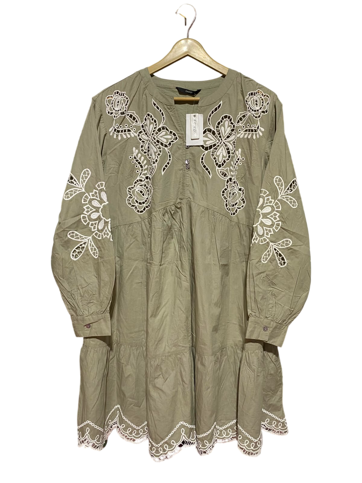 GEORGE |M| BUST 21| A8| SAGE GREEN EMBROIDERED CUTWORK MINI DRESS