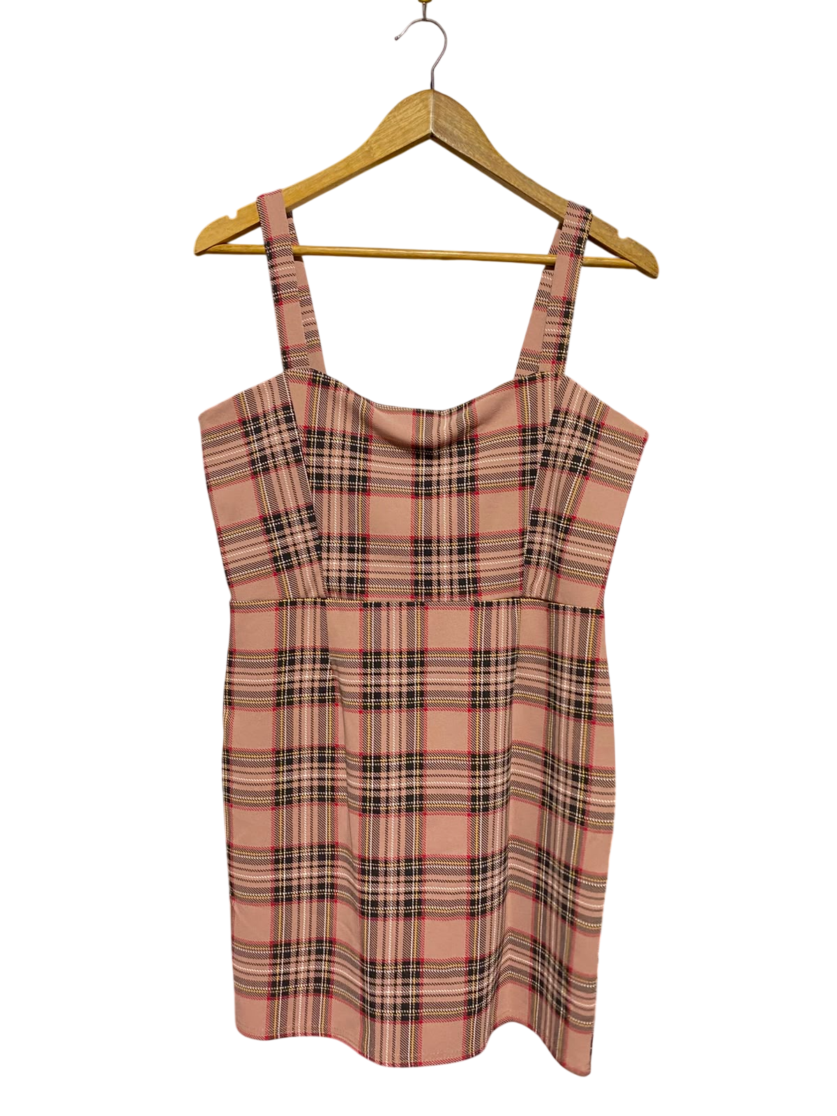 SAW IT FIRST |M| BUST 18| A8| DUSTY PINK PLAID STRAPLESS-LOOK CAMI MINI DRESS